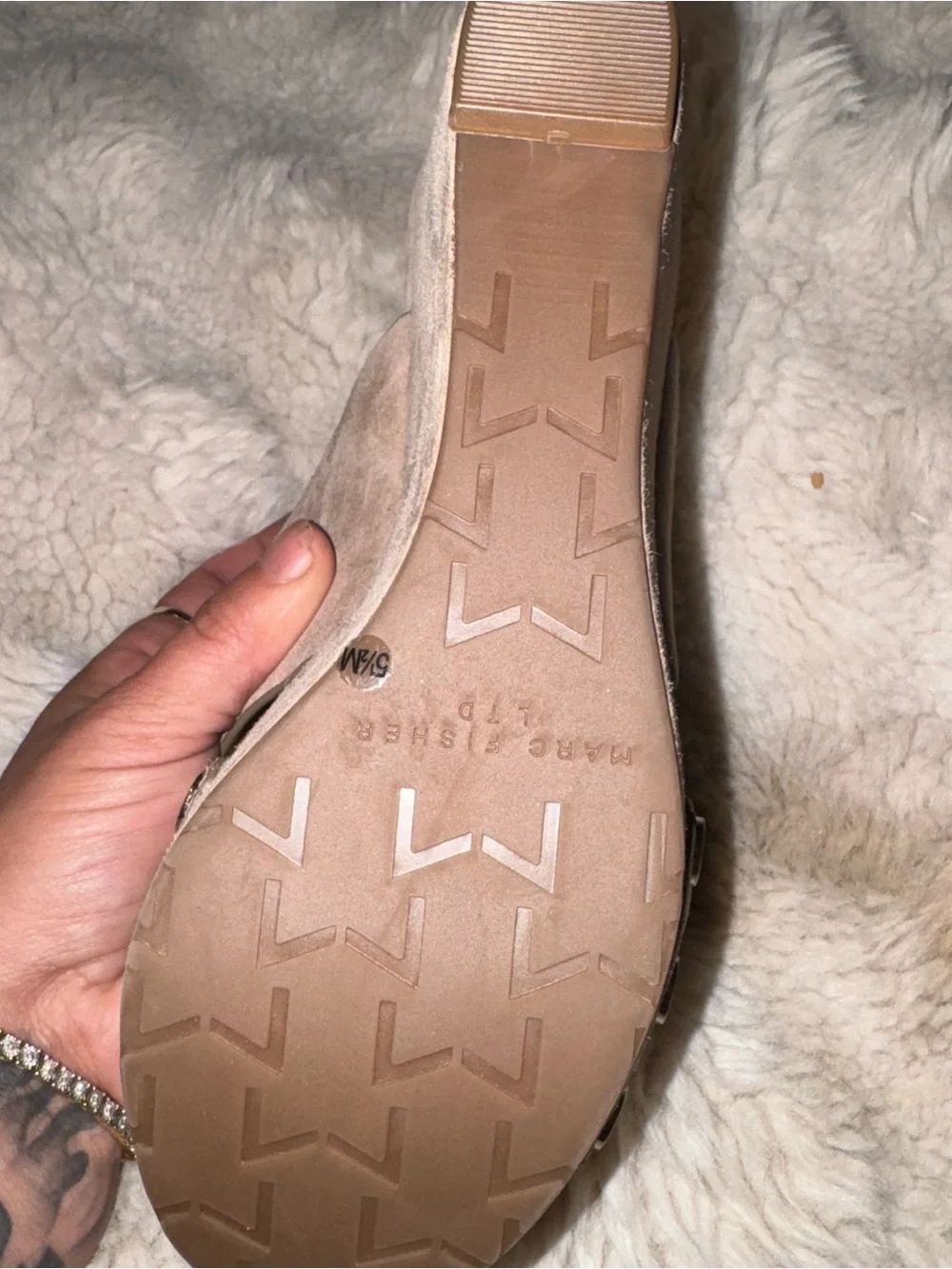 Marc Fisher Bianka Platform Wedge Beige Suede Retro Strappy Sandals 5.5